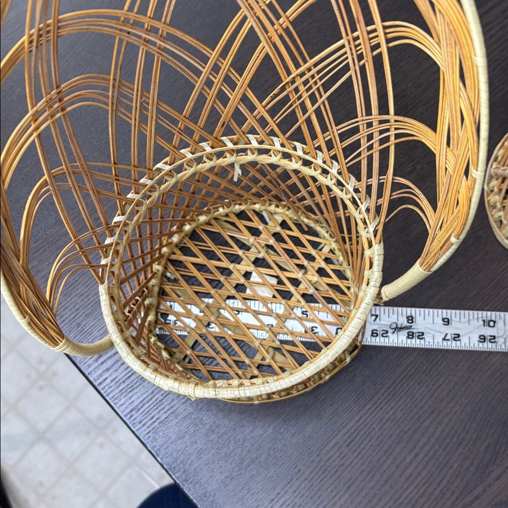 Vintage Nesting Wicker Basket Set Peacock Chair Style Plant Holders Home Decor - Picture 6 of 10